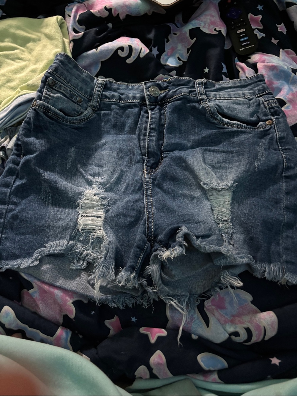 Girls' Distressed Denim Shorts - Blue